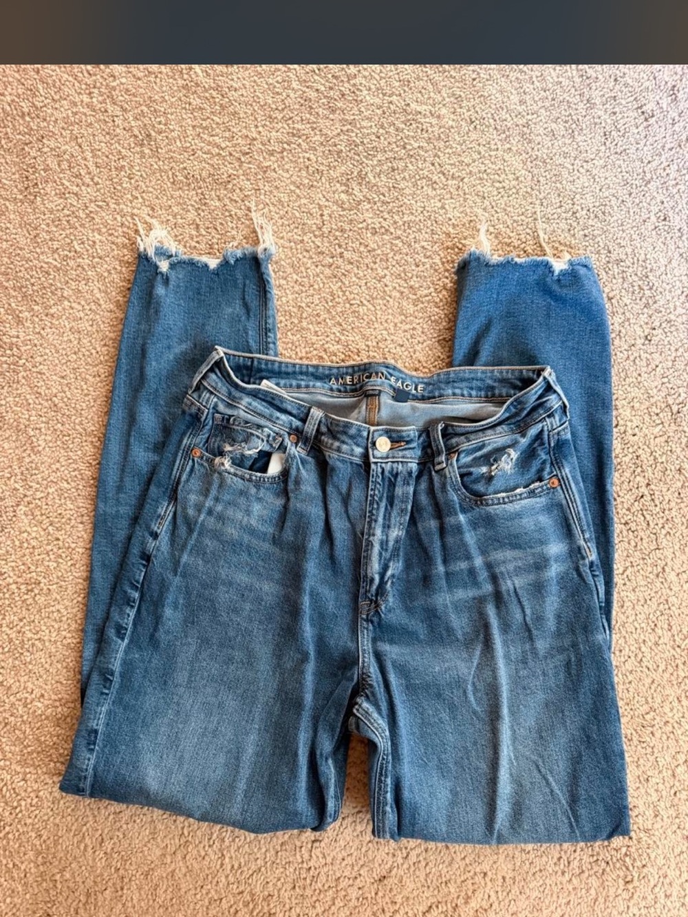 American Eagle Outfitters Women's Blue Distressed High-Rise Jeans 14XLONG